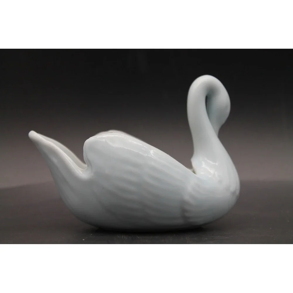 Vintage California Swan Candle Holder Light Blue Porcelain Made in Japan 4